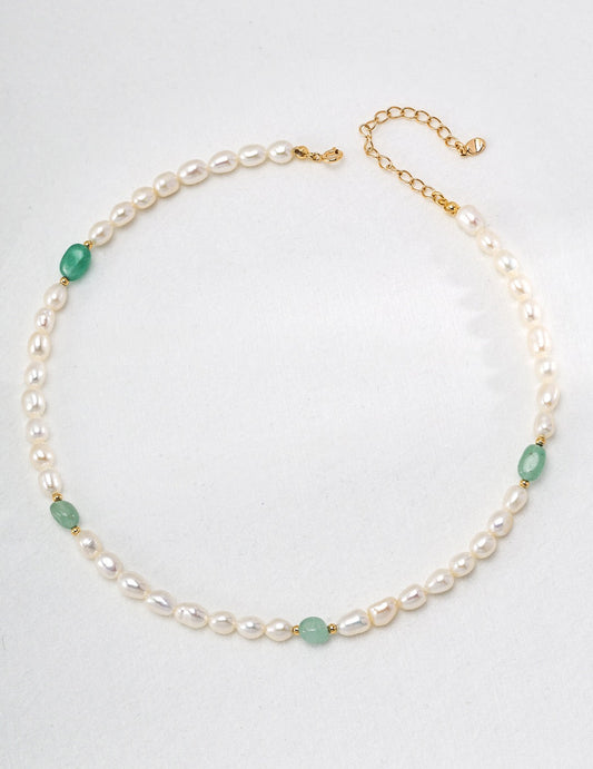 Natural Stone Jade Baroque Pearl Necklace