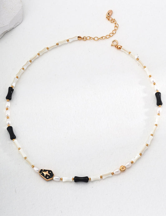 Natural Black Onyx Shell Necklace