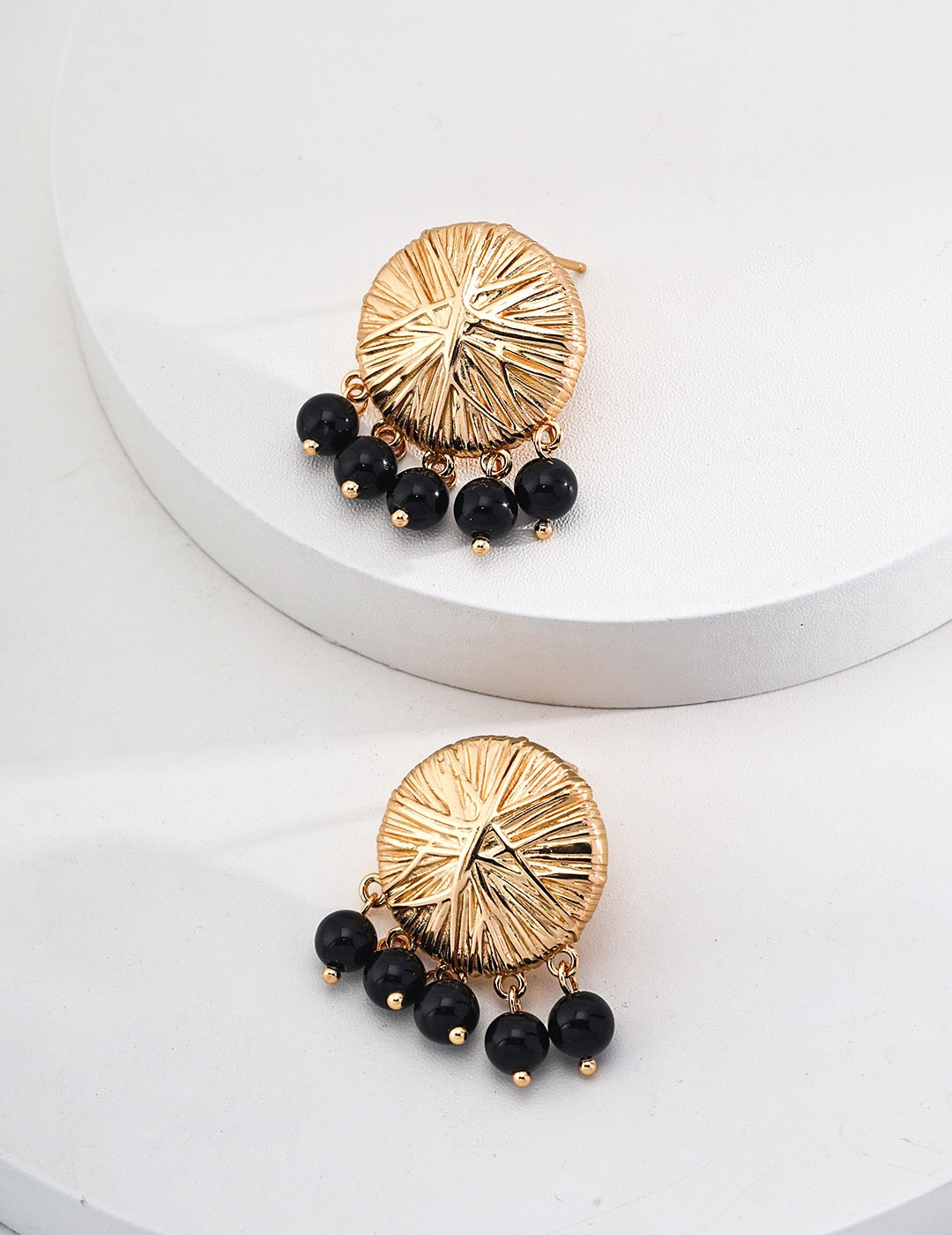 Round Black Onyx Drop Earrings