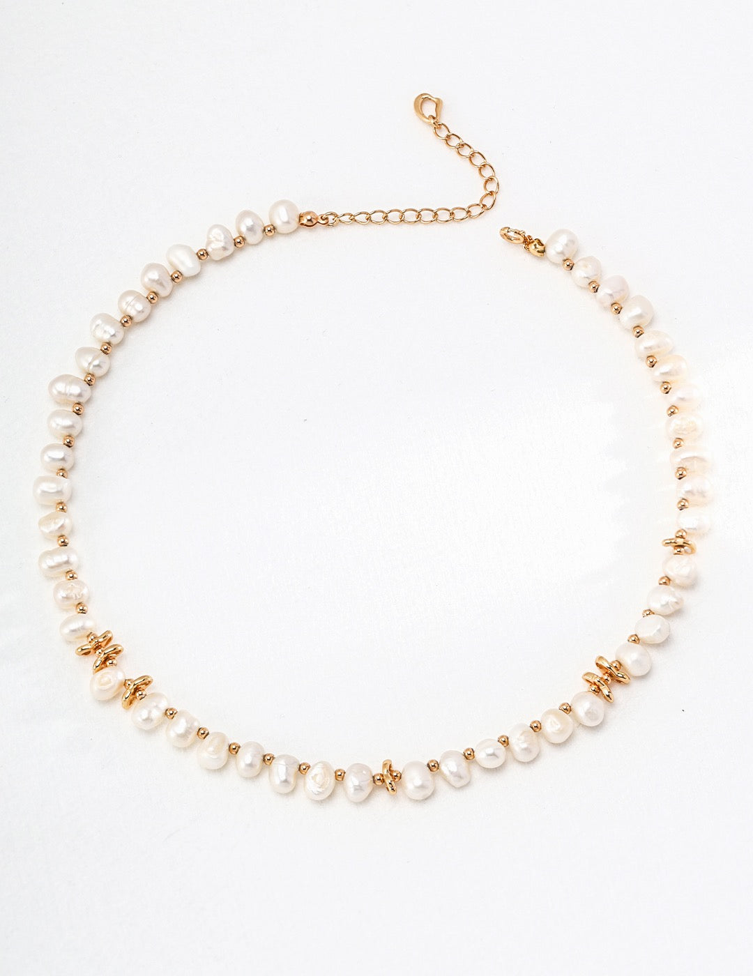 Natural Pearl With Gold Beaded Necklace