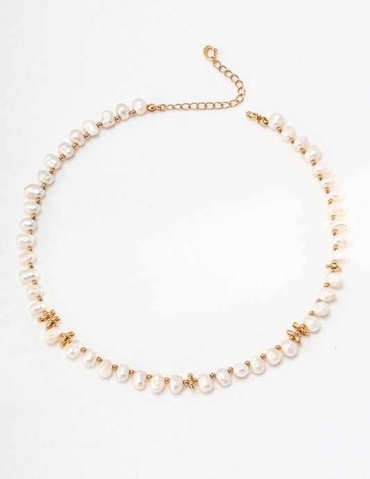 Natural Pearl With Gold Beaded Necklace