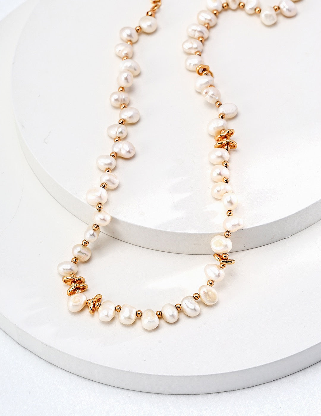 Natural Pearl With Gold Beaded Necklace