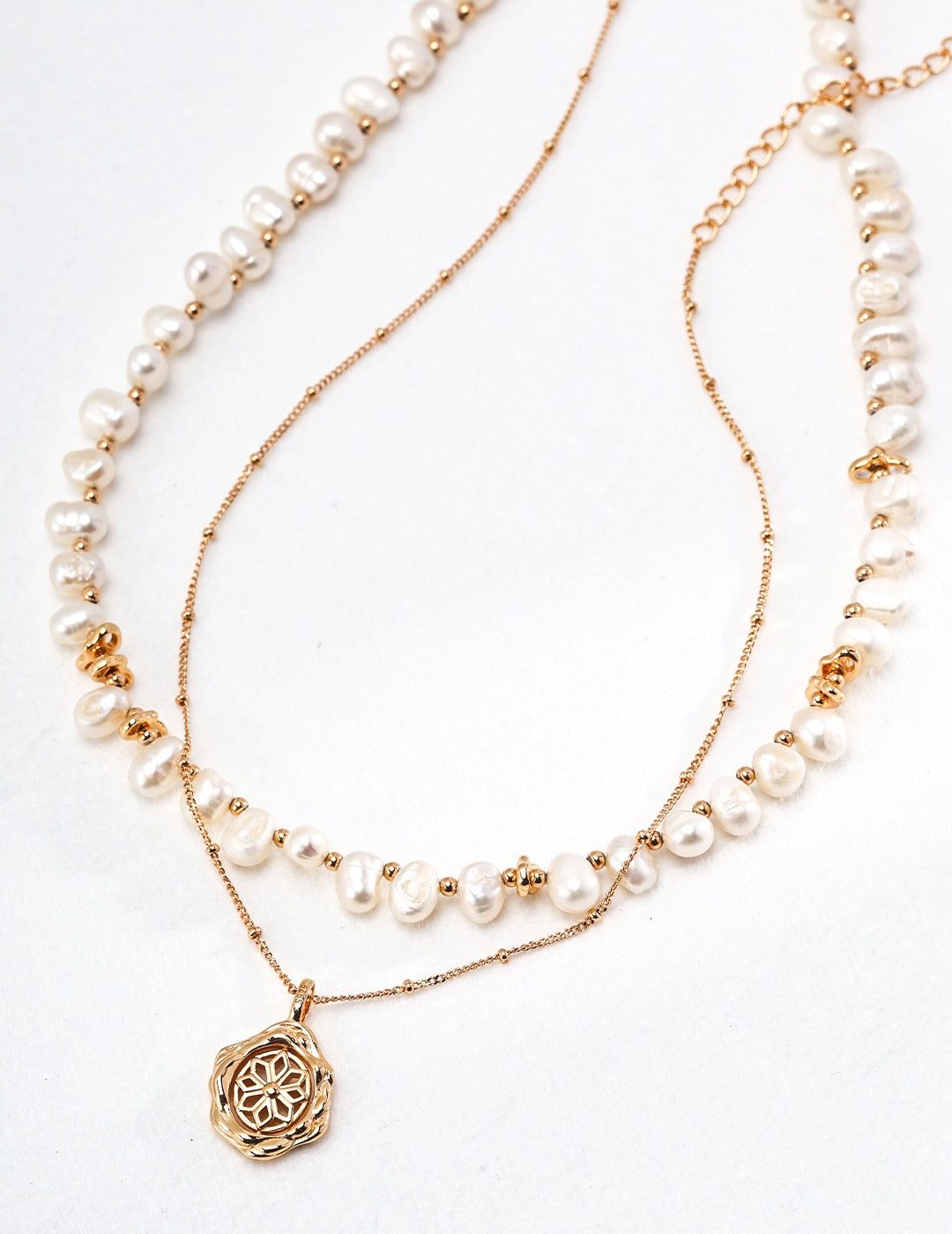 Natural Pearl With Gold Beaded Necklace