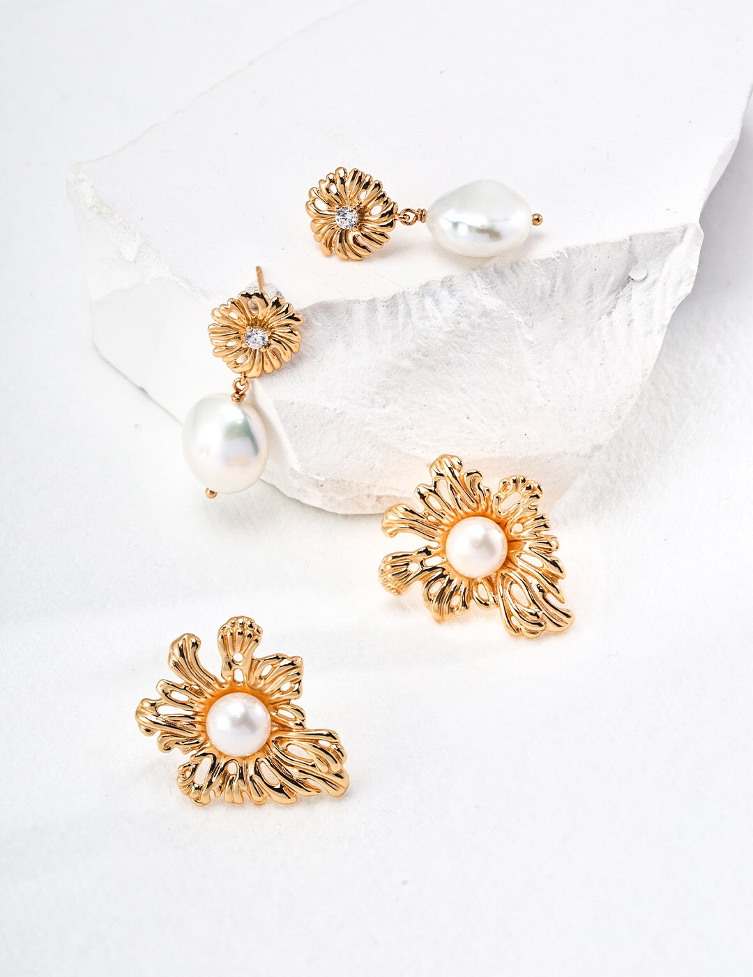 Sunflower Pearl Stud Earrings