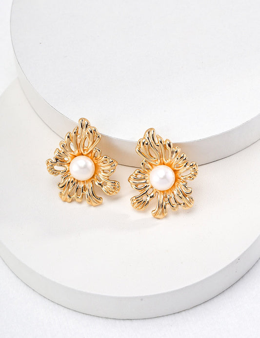 Sunflower Pearl Stud Earrings