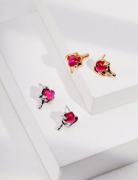 Fluid Shaped Pink Zircon Stud Earrings