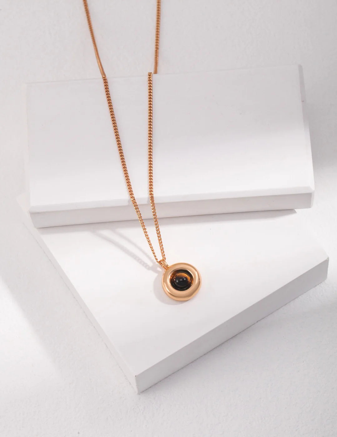 Tiger Eye / Black Onyx Round Pendant Necklace