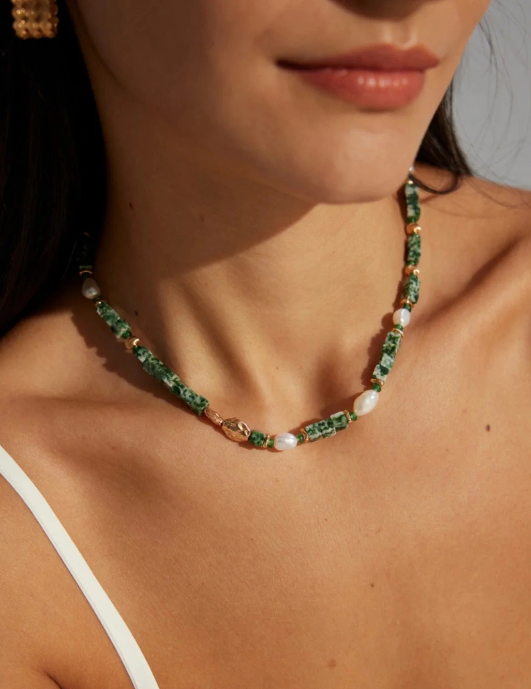 Collier de perles de jade Qinghai Cui