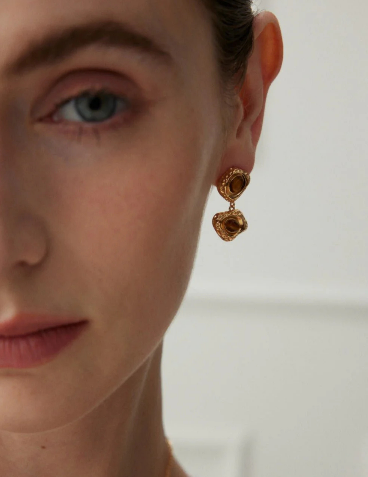 Two Irregular Tiger's Eye Stone Earrings