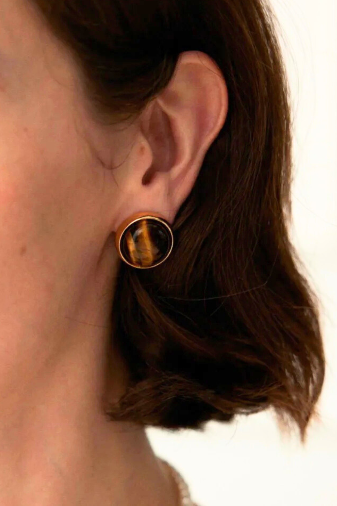 Natural Round Tiger Eye Stone Stud Earrings