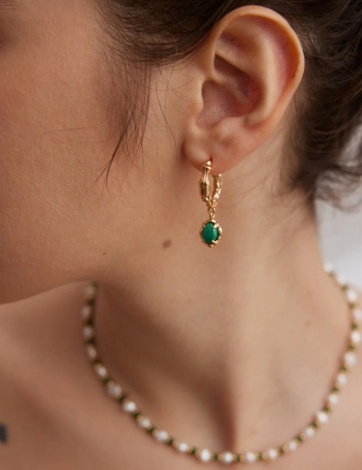 Green Malachite Hoop Earrings