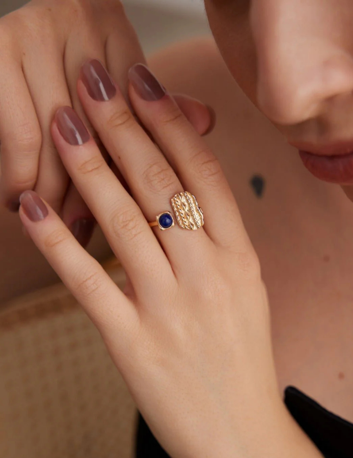 Bague ouverte en lapis-lazuli de style vintage