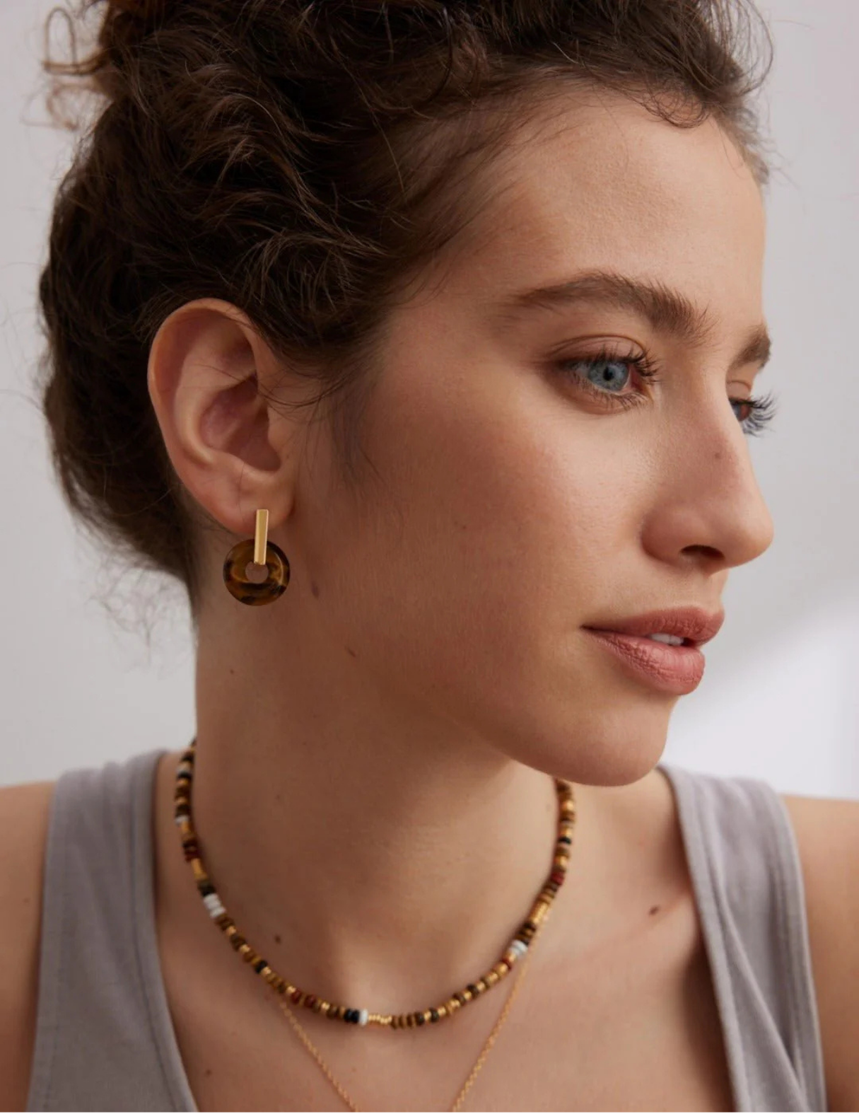 Circle Tiger Eye Stone Hoop Earrings