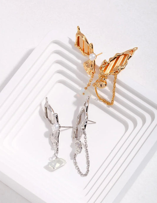 Butterfly Pearl Stud Earrings