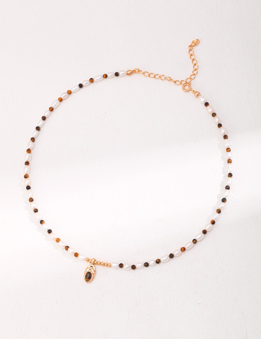 Tiger Eye Beaded Pearl Necklace