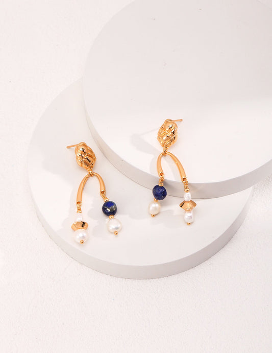 Blue Lapis Lazuli Freshwater Pearl Earrings