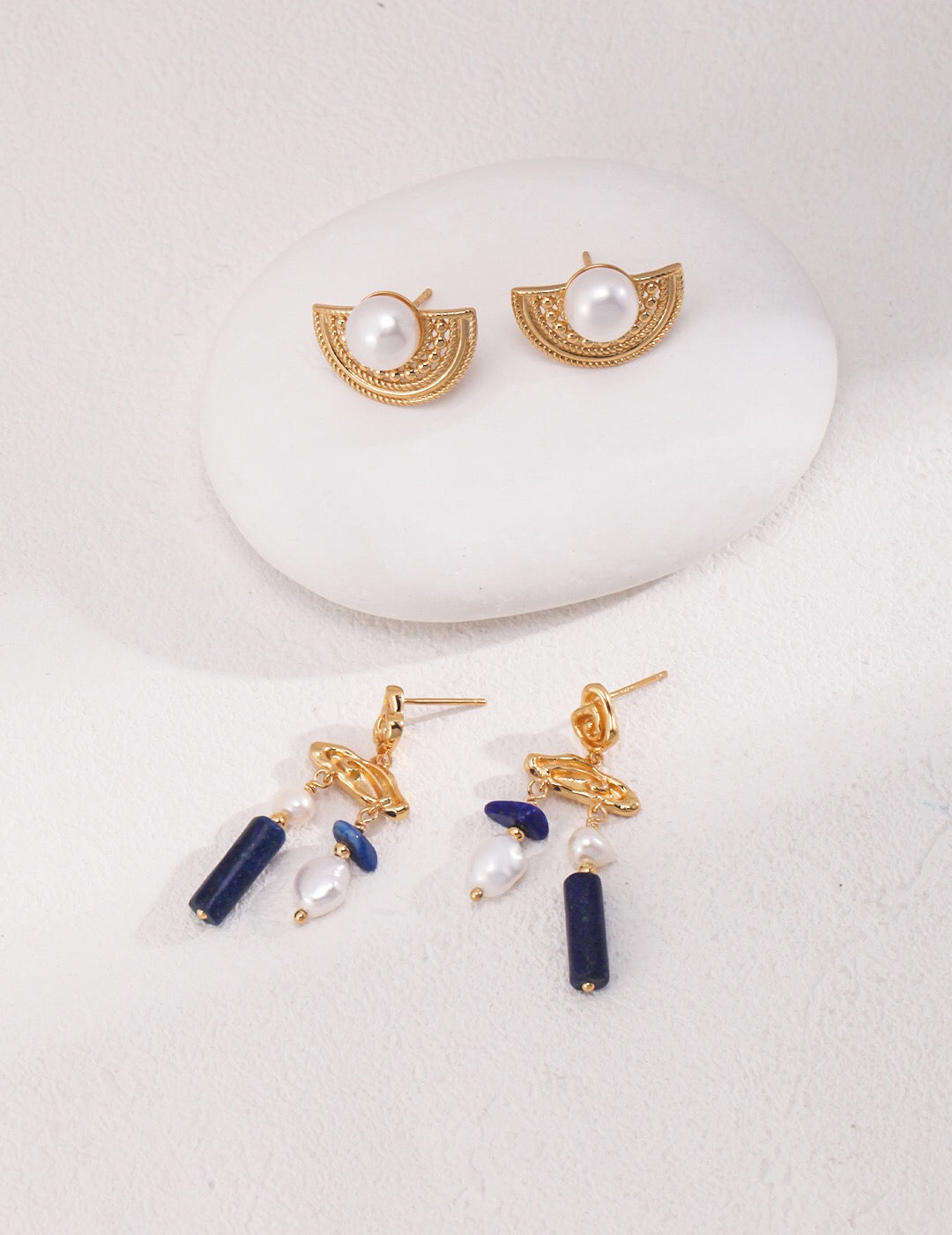 Blue Lapis Lazuli Gemstone With Pearls Earrings