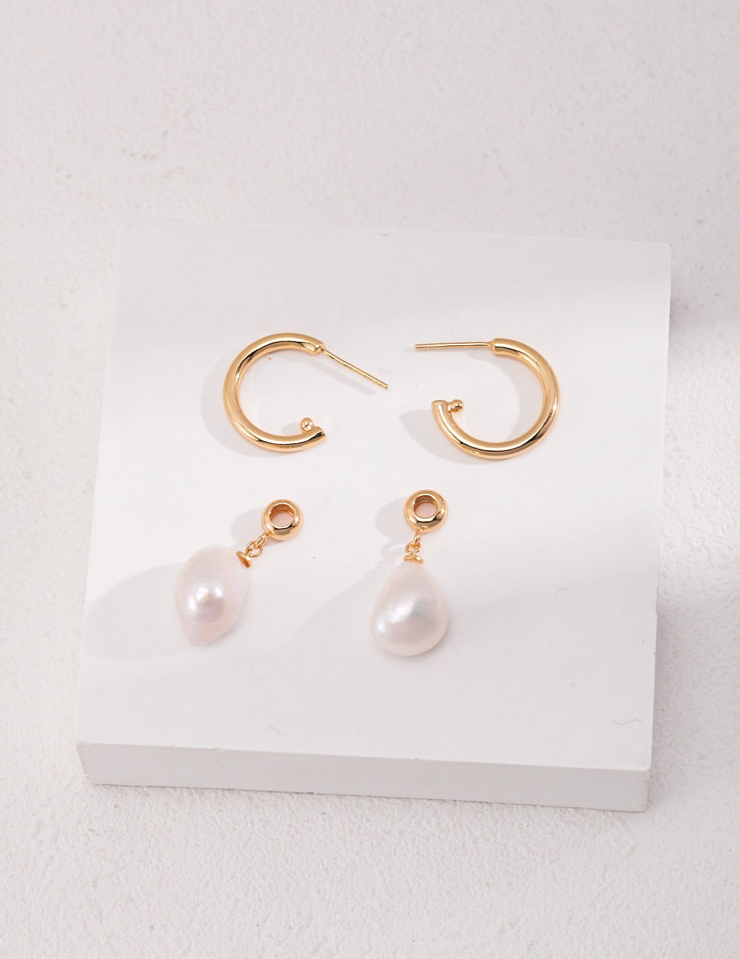 Large Pearl Drop Hoop Earrings