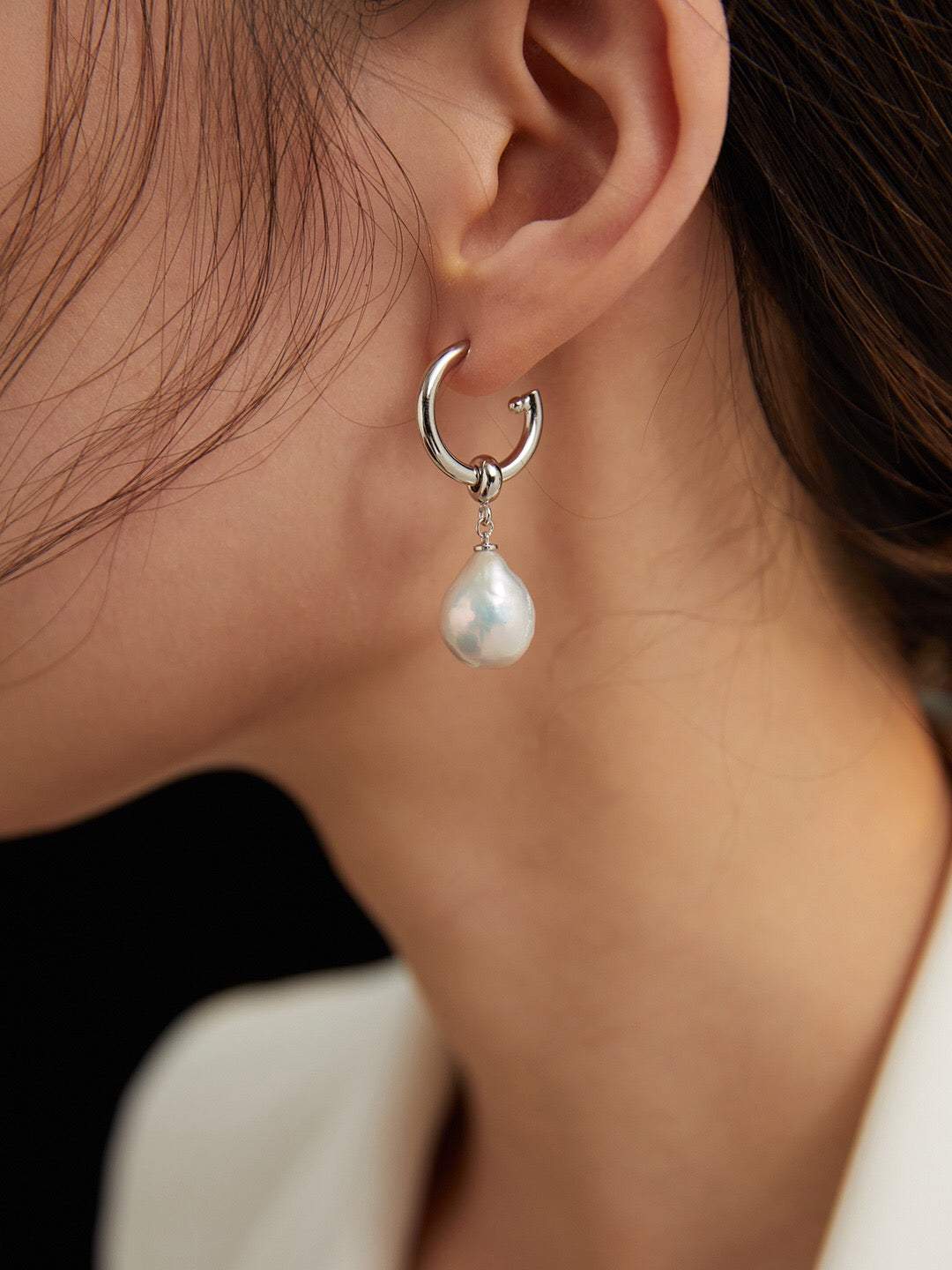 Large Pearl Drop Hoop Earrings