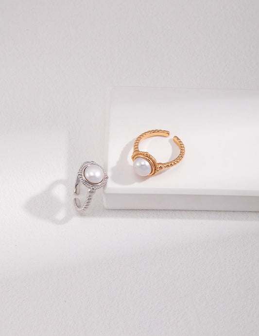 Twisted Pearl Adjustable Ring