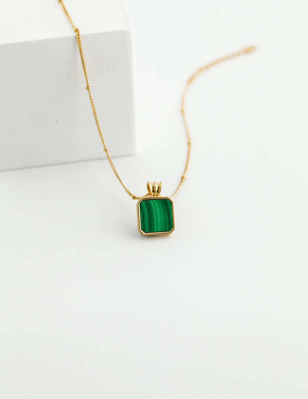 Satellite Chain Square Malachite Pendant Necklace