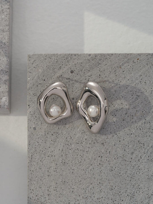 Fernovia Design handcrafted geometric irregular earrings – sterling silver finish
