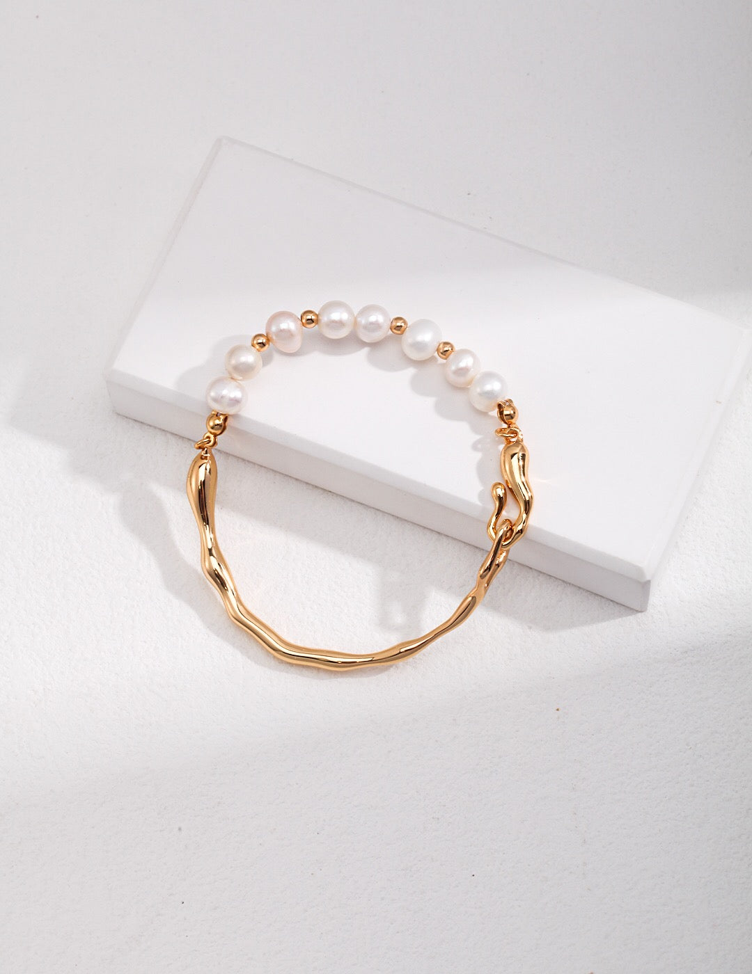 Freshwater Pearl Half Gold Bangle Bracelet