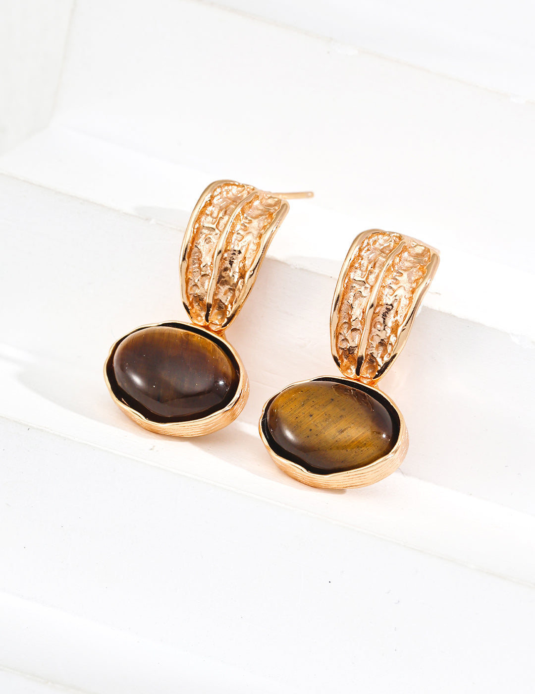 Retro Onyx & Tiger Eye Hoop Earrings