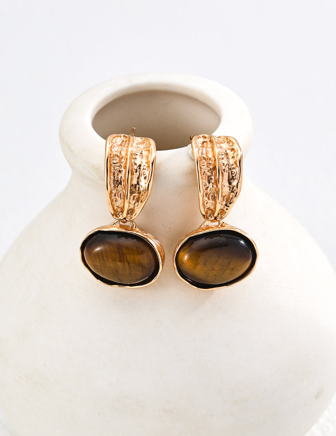 Retro Onyx & Tiger Eye Hoop Earrings