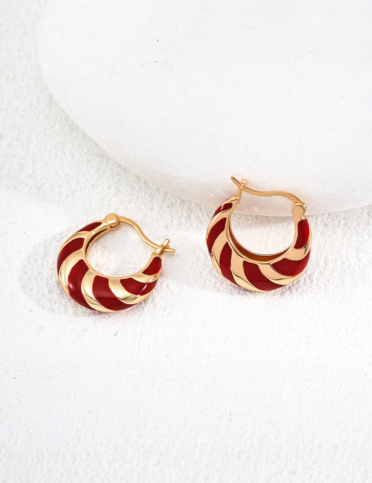 Minimalist Red Glazed Hoop Earrings