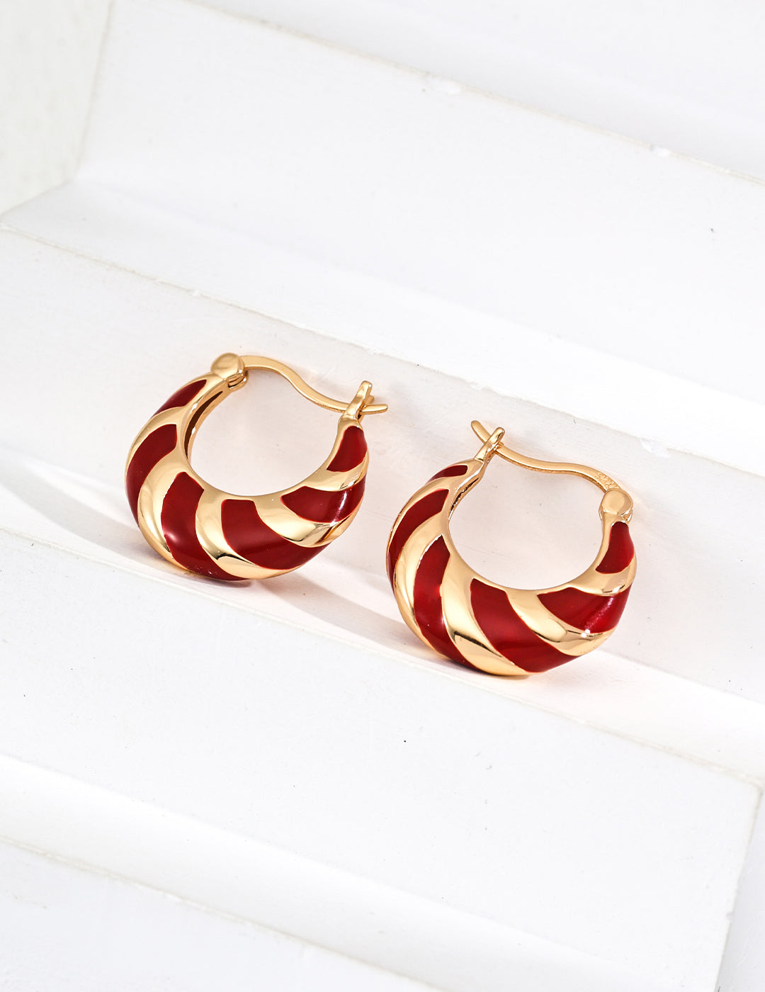 Minimalist Red Glazed Hoop Earrings