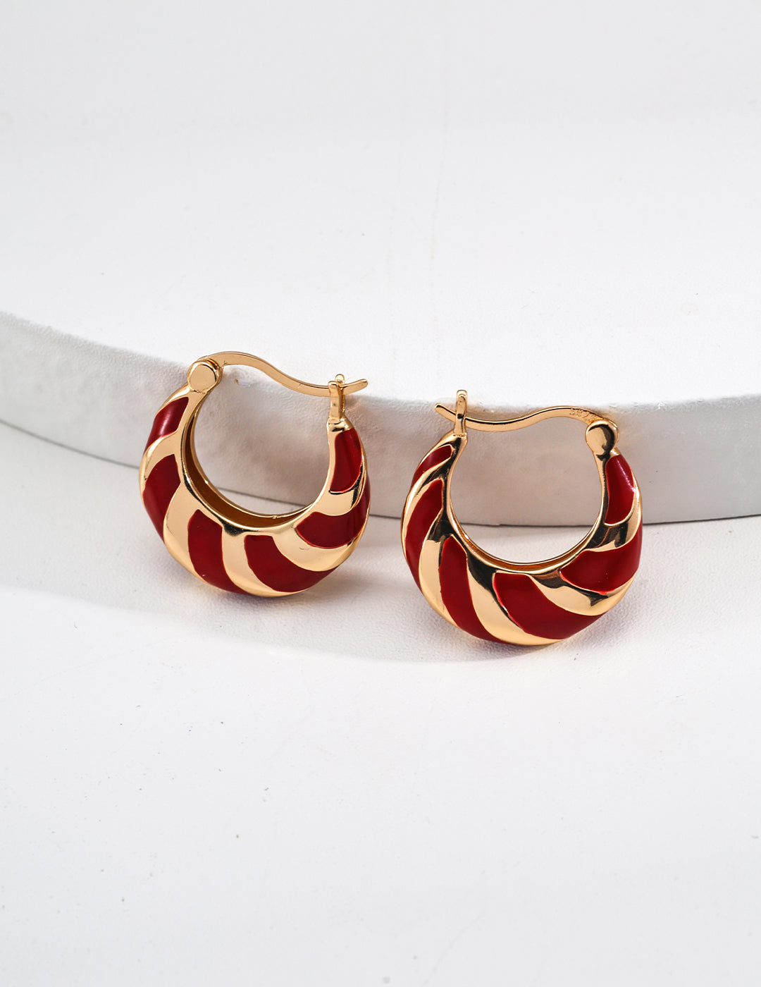 Minimalist Red Glazed Hoop Earrings