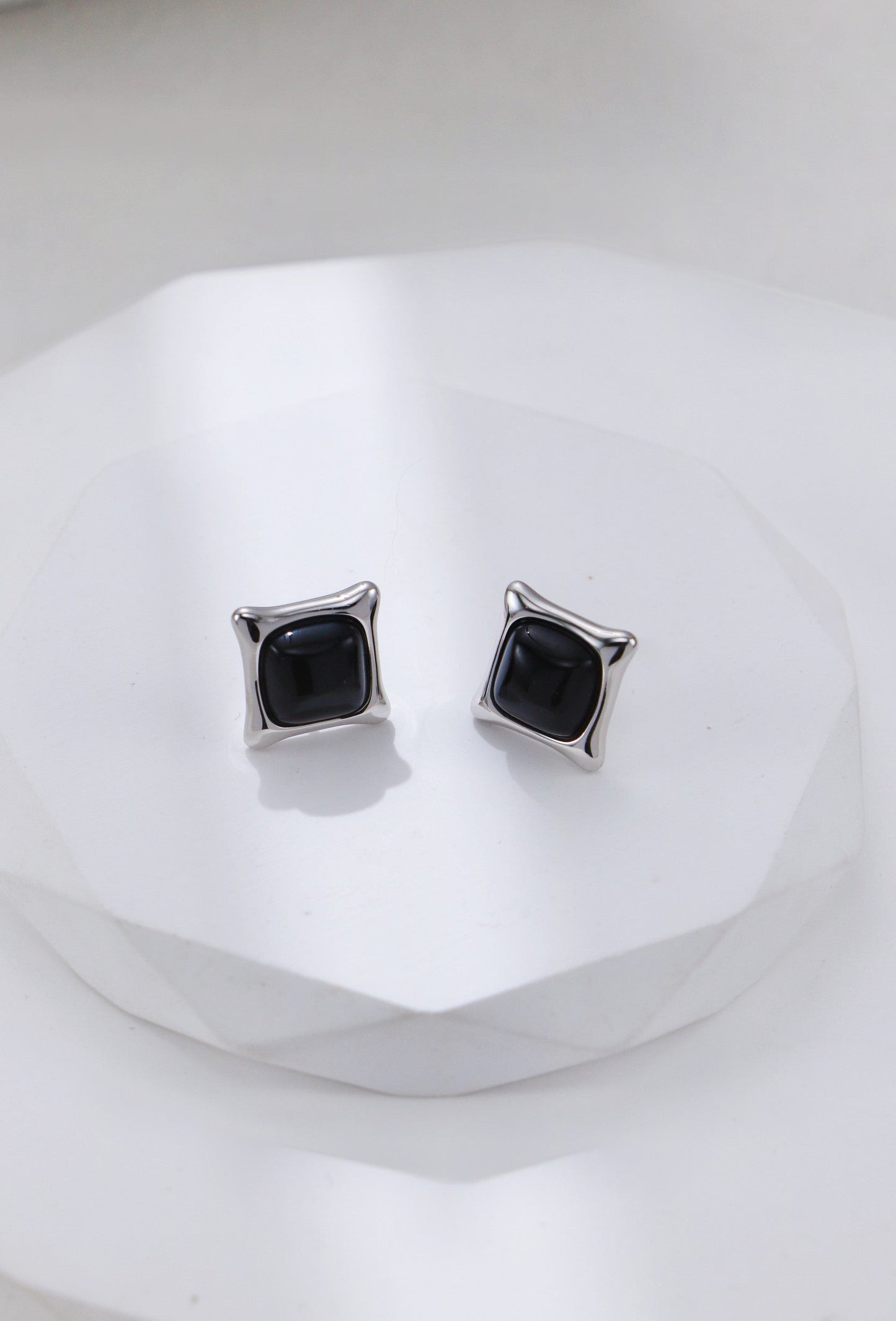 Square Black Onyx Stud Earrings