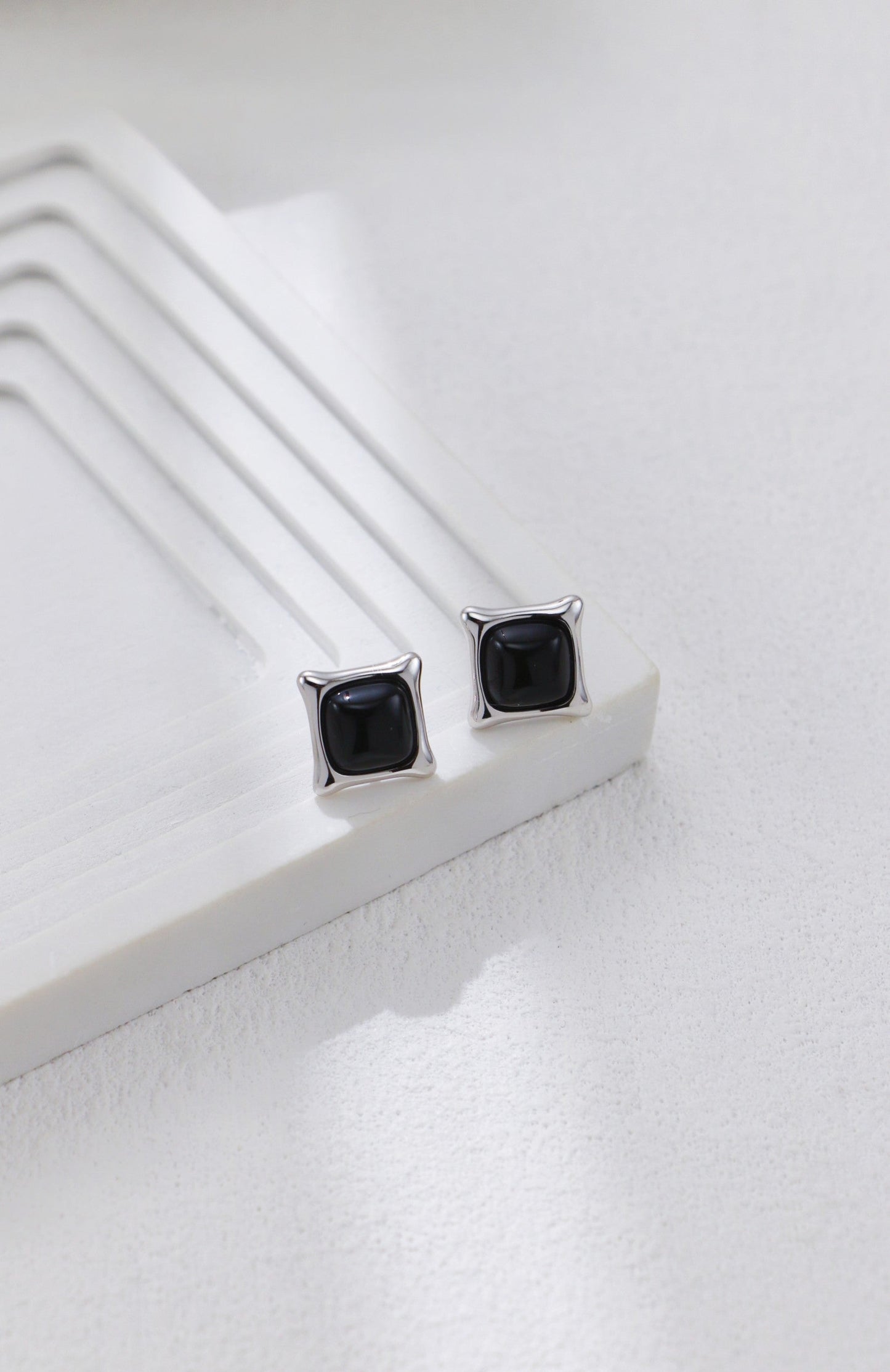 Square Black Onyx Stud Earrings