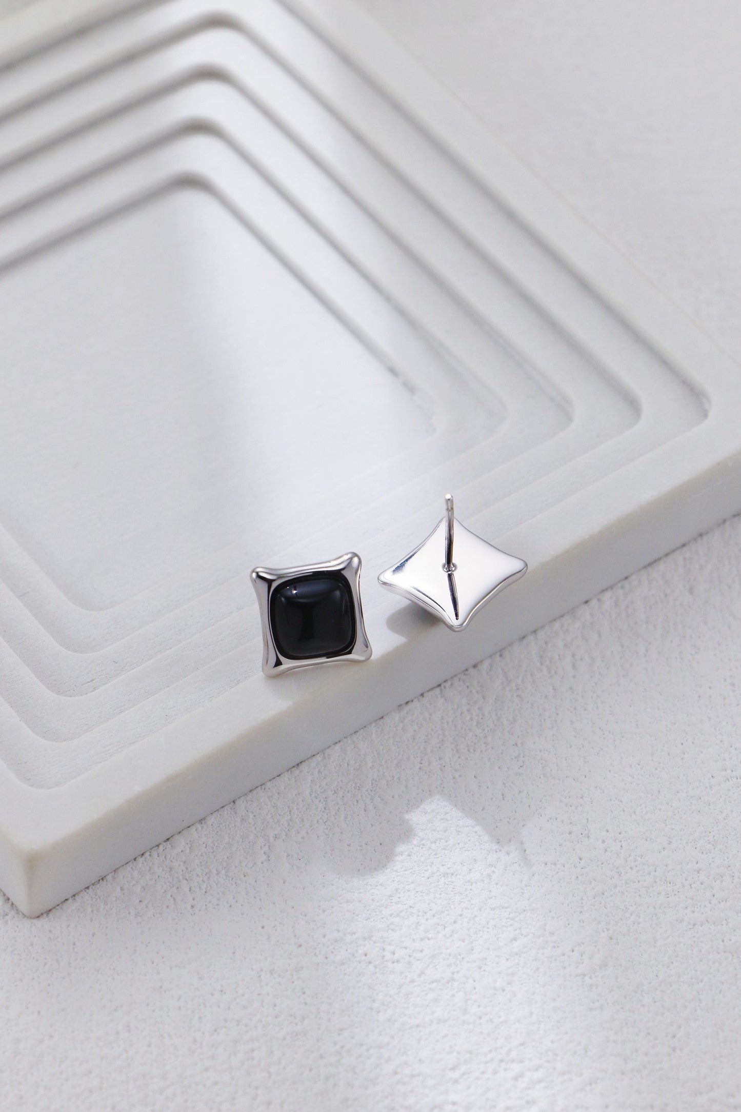 Square Black Onyx Stud Earrings