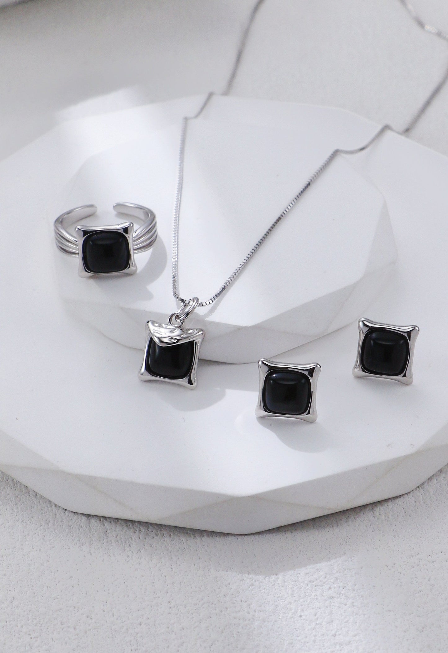 Square Black Onyx Stud Earrings