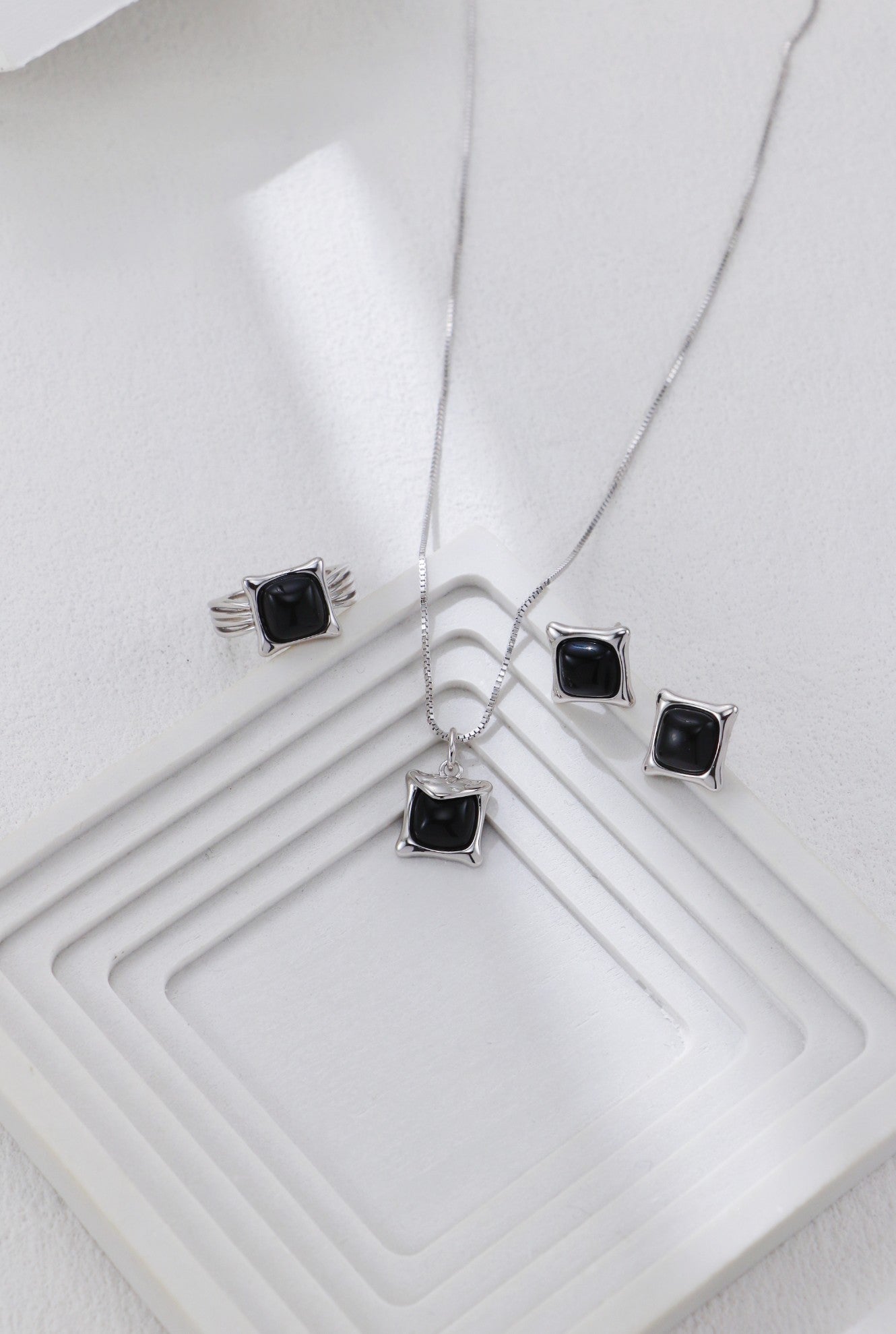 Square Black Onyx Stud Earrings