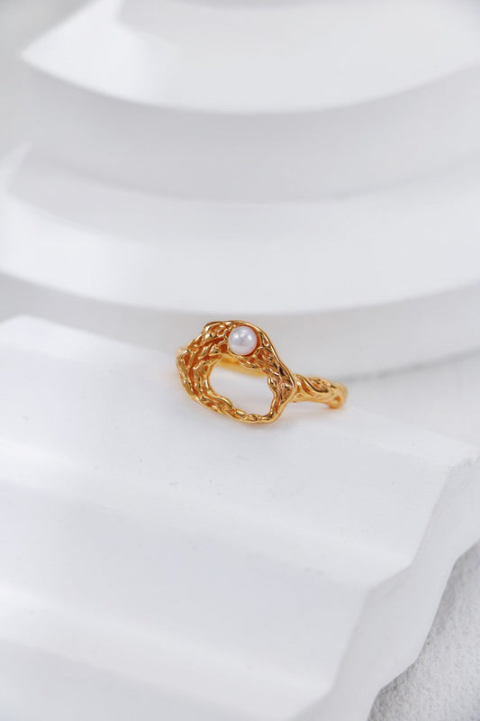 Gold vermeil Liquid Flow Pearl Adjustable Ring by Fernovia Design