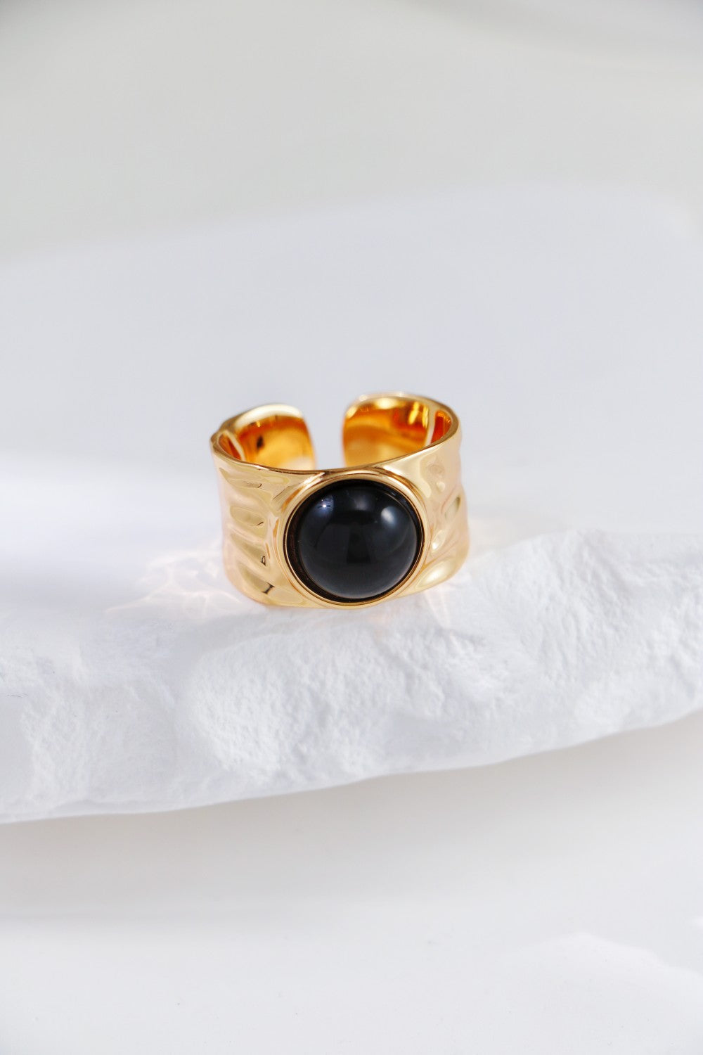 Vintage Gold Black Onyx / White Crystal Ring