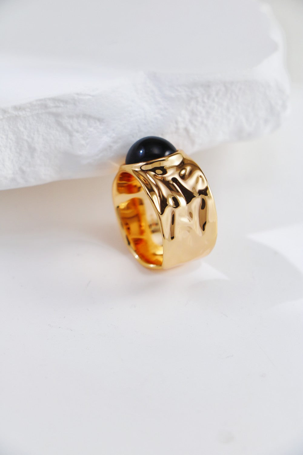 Vintage Gold Black Onyx / White Crystal Ring