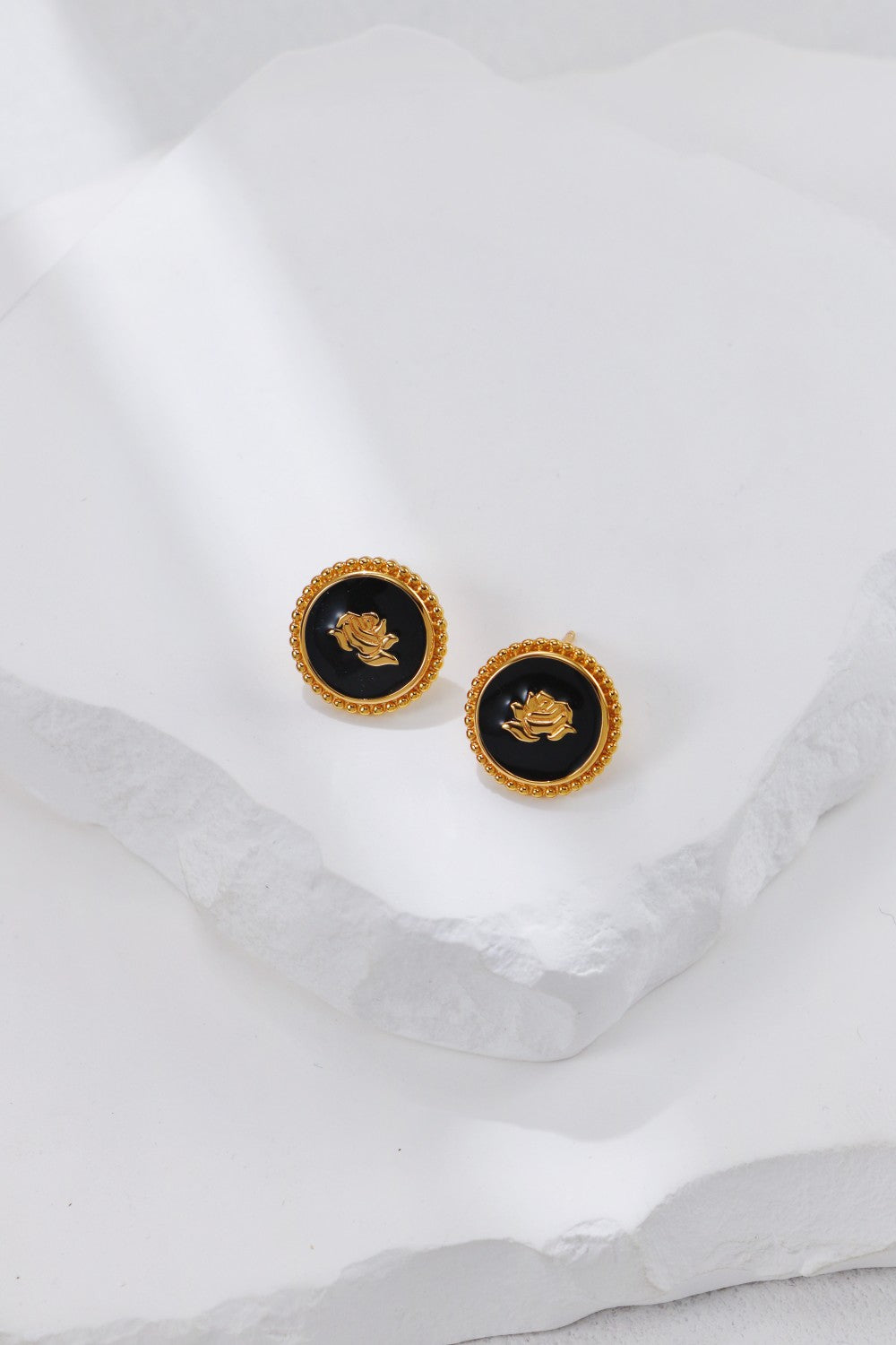 Round Glazed Rose Flower Stud Earrings