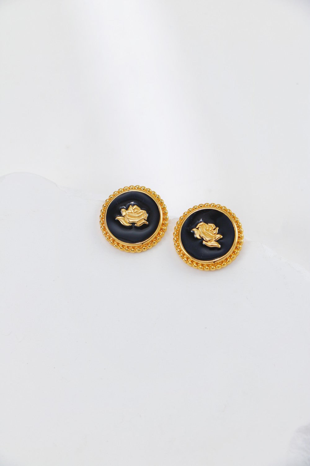 Round Glazed Rose Flower Stud Earrings