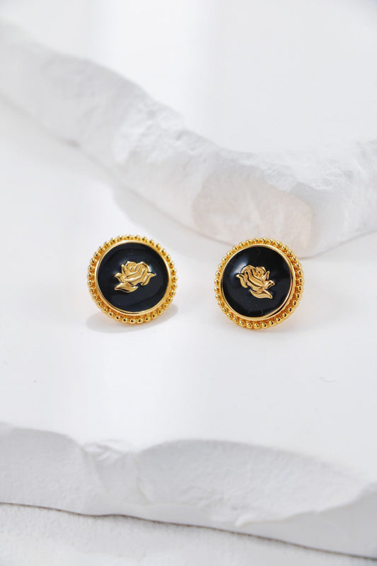 Round Glazed Rose Flower Stud Earrings