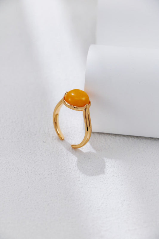 Natural Amber Adjustable Ring