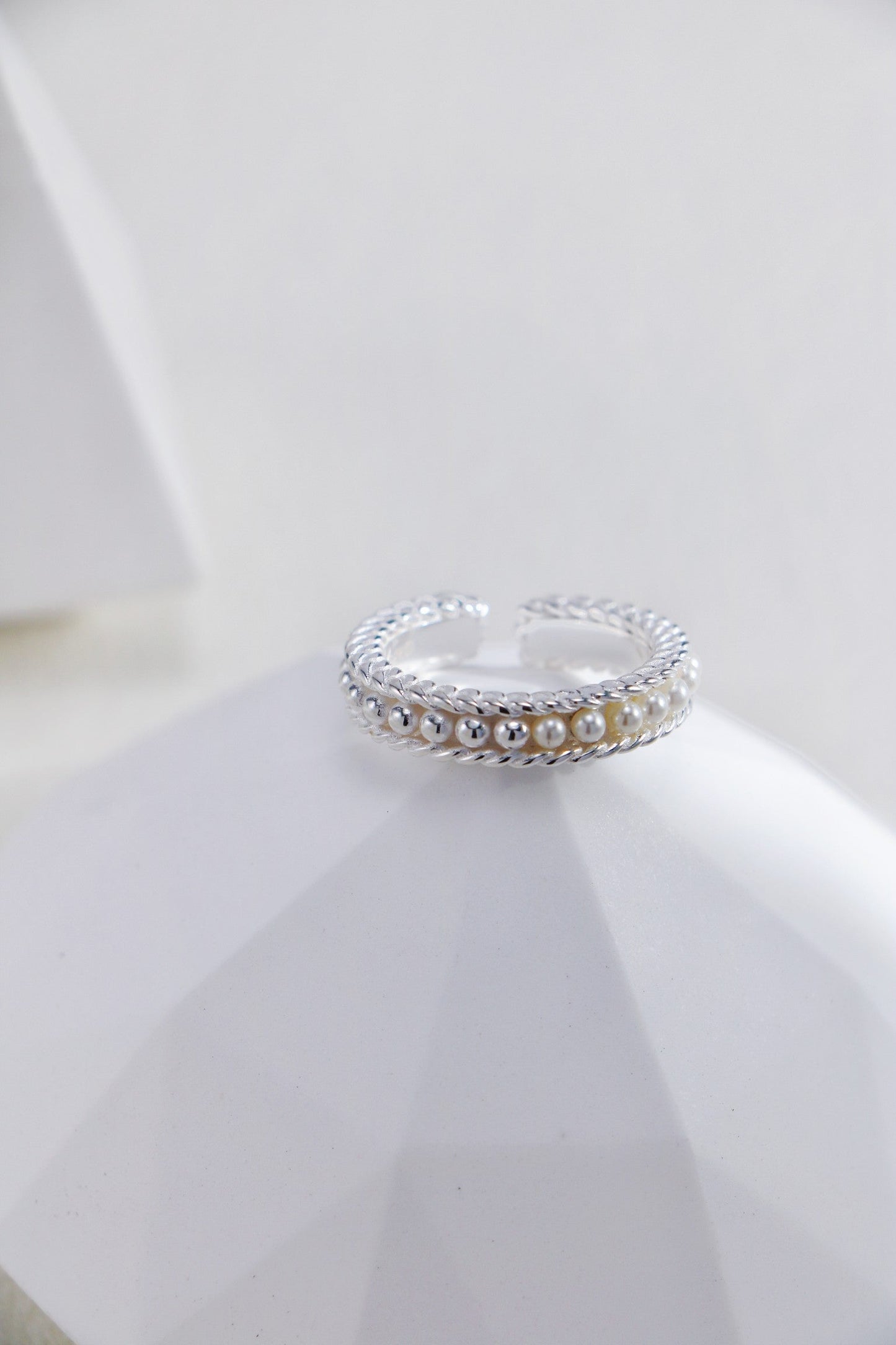 Minimalist Pearl Silver Stacking Ring