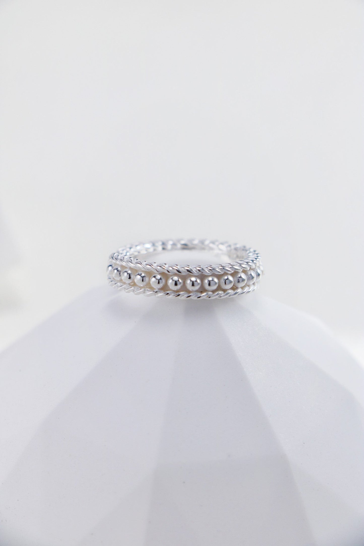 Minimalist Pearl Silver Stacking Ring