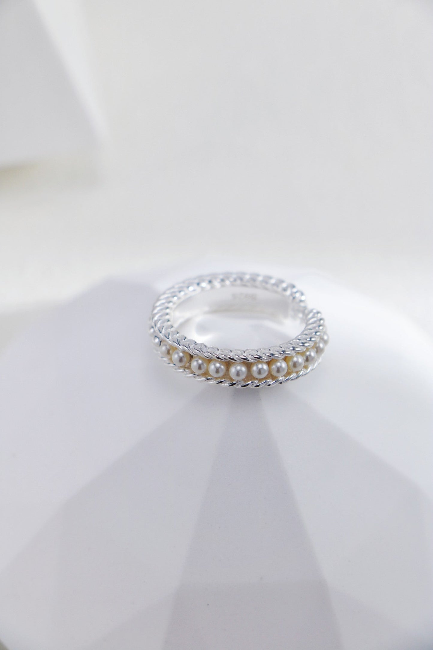 Minimalist Pearl Silver Stacking Ring