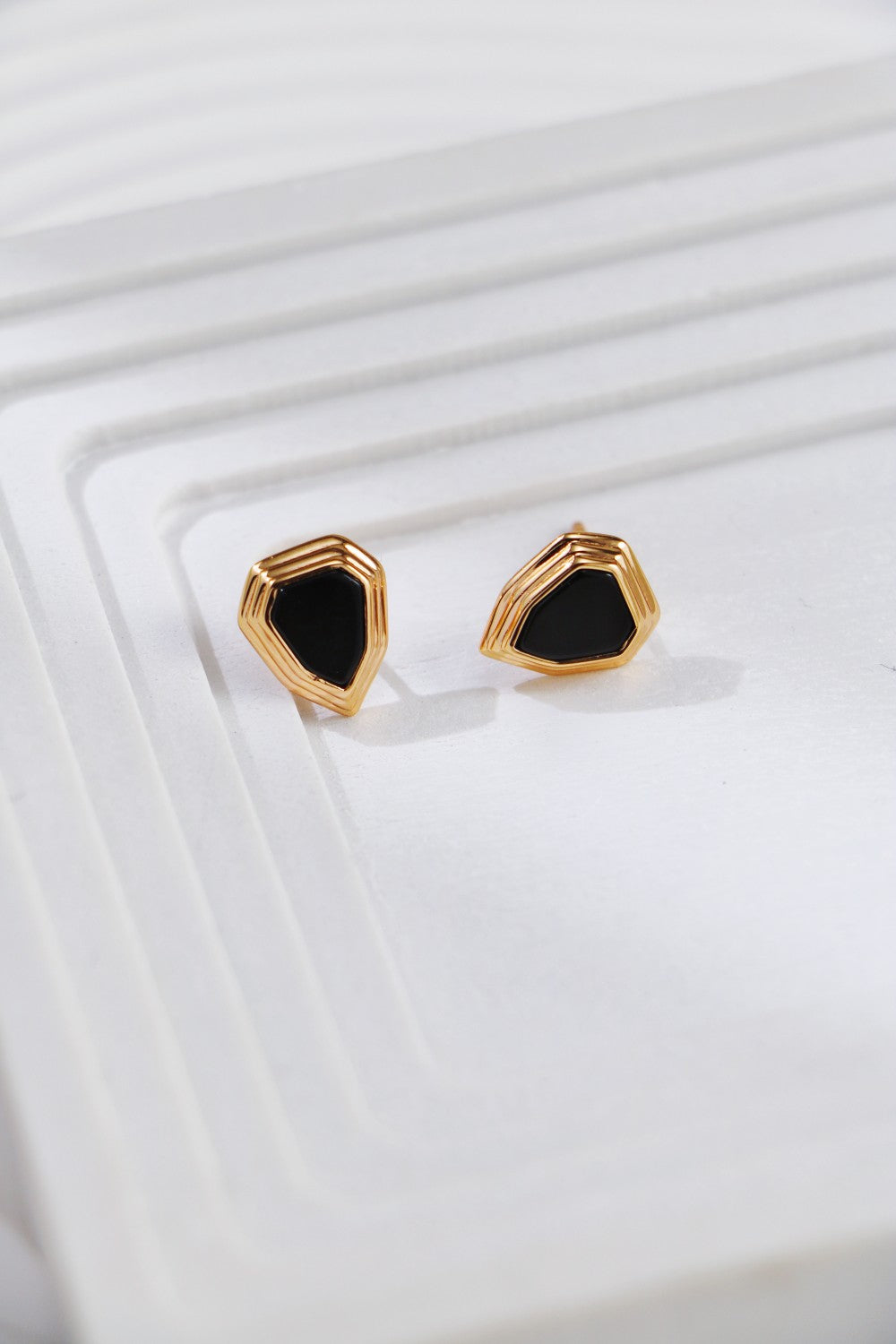 Black Onyx Shield Design Stud Earrings