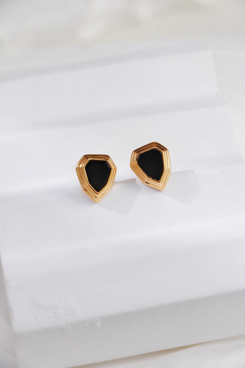 Black Onyx Shield Design Stud Earrings