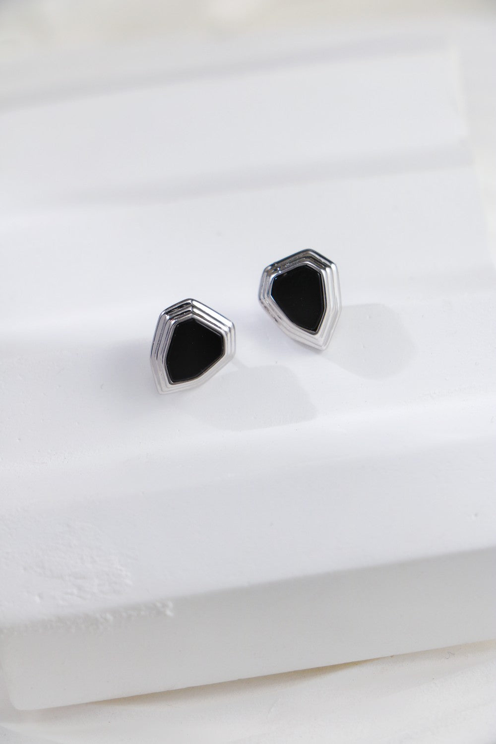 Black Onyx Shield Design Stud Earrings